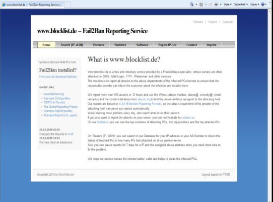 Screenshot von www.blocklist.de